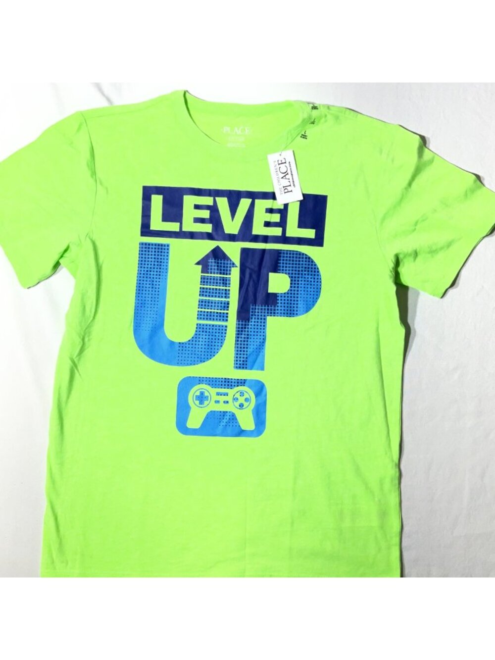 Level Up Neon Green Short Sleeve Boys Graphic Tee Gaming Theme